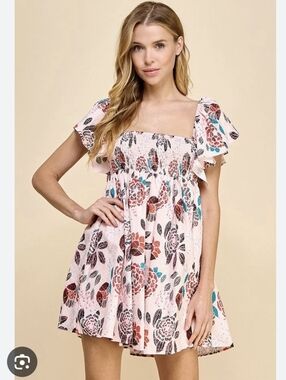 NWT TCEC Pink Embroidered Floral Boho Party Dress Size Large